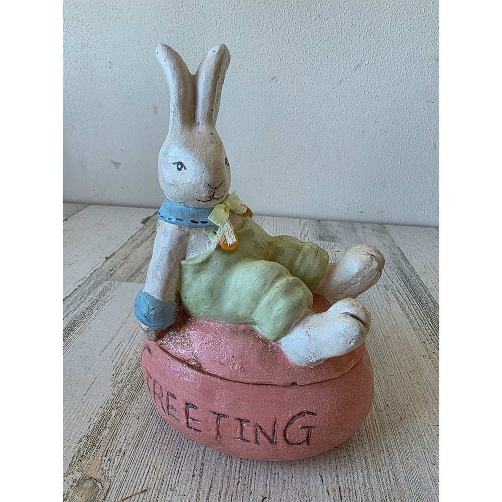 Vintage ceramic Easter bunny egg lidded canister candy dish trinket jewelry